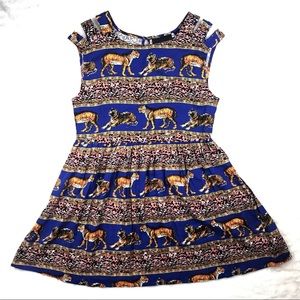 MINKPINK Blue Gold Casual Dress Tiger Print XS